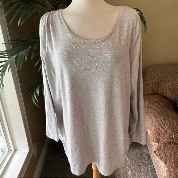 Avenue YourTee plus size cotton stretch gray long sleeve top - Picture 5 of 8